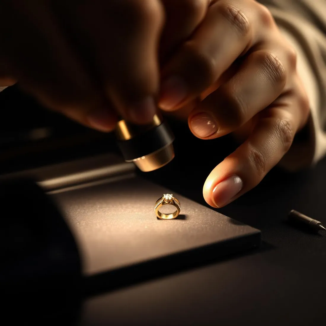 Avaliador inspecionando um anel de ouro